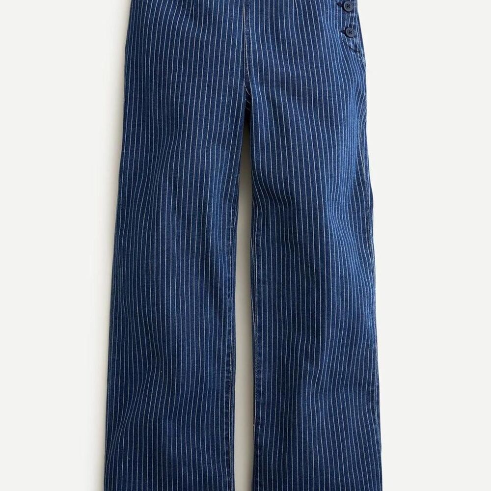 J Crew Vintage Denim Pinstripe slim wide leg trousers button closure size 24 - Picture 9 of 12